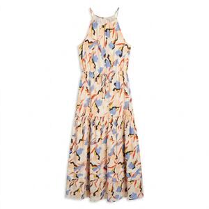 Joie 60% Cotton 40% Silk Abstract Print Tiered Halter Maxi Dress
